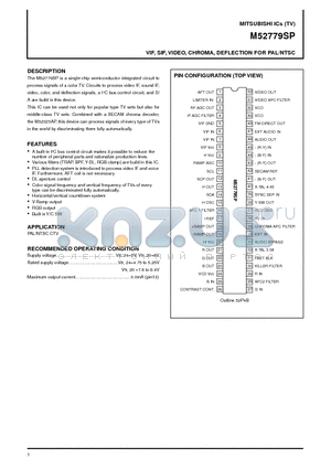 M52779SP datasheet - VIF, SIF, VIDEO, CHROMA, DEFLECTION FOR PAL/NTSC