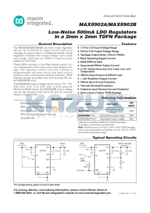 MAX8902A datasheet - Low-Noise 500mA LDO Regulators in a 2mm x 2mm TDFN Package