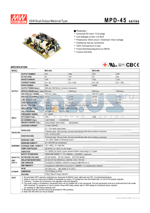 MPD-45B datasheet - 45W Dual Output Medical Type