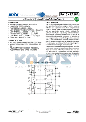 PA16 datasheet - Power Operational Amplifiers