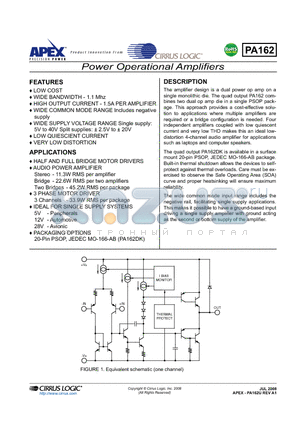 PA162 datasheet - Power Operational Amplifiers