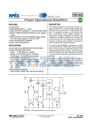 PA162 datasheet - Power Operational Amplifiers