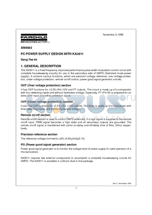 KA3511 datasheet - PC POWER SUPPLY DESIGN WITH KA3511