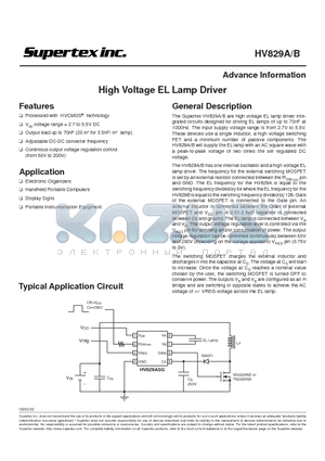 HV829A datasheet - High Voltage EL Lamp Driver