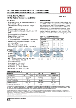 IS42VM16800E datasheet - 128Mb Mobile Synchronous DRAM