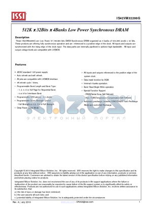 IS42VM32200G datasheet - 512K x 32Bits x 4Banks Low Power Synchronous DRAM