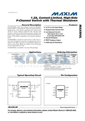 MAX890LC datasheet - 1.2A, Current-Limited, High-Side P-Channel Switch with Thermal Shutdown