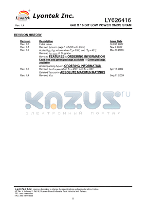 LY626416SL datasheet - 64K X 16 BIT LOW POWER CMOS SRAM