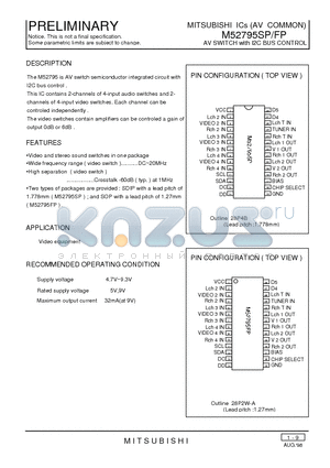 M52795FP datasheet - AV SWITCH with I2C BUS CONTROL