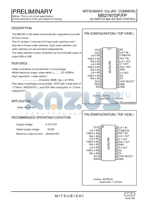 M52797SP datasheet - AV SWITCH with I2C BUS CONTROL