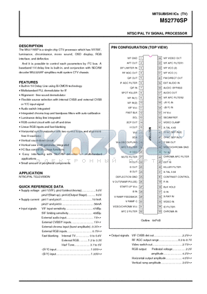 M52770SP datasheet - NTSC/PAL TV SIGNAL PROCESSOR