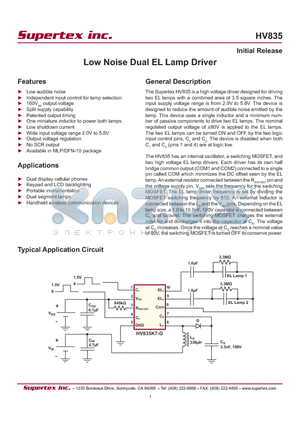 HV835K7-G datasheet - Low Noise Dual EL Lamp Driver