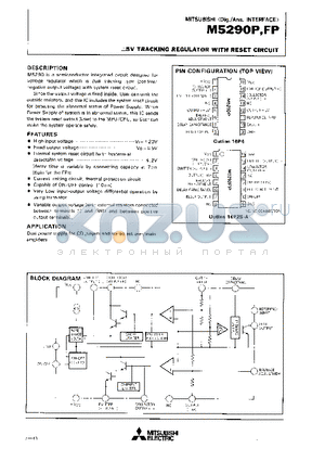 M5290P datasheet - -5V TRACKING REGULATOR WITH RESET CIRCUIT