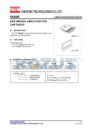 PA2005G-J11-A-T datasheet - 20W BRIDGE AMPLIFIER FOR CAR RADIO
