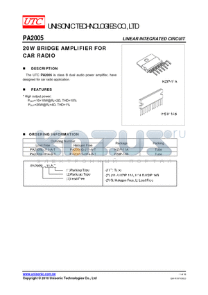 PA2005L-H14-B-T datasheet - 20W BRIDGE AMPLIFIER FOR CAR RADIO