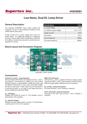 HV845DB1 datasheet - Low Noise, Dual EL Lamp Driver