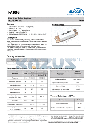 PA2003 datasheet - Ultra Linear Driver Amplifier 1800 to 2000 MHz