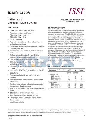 IS43R16160A-6T datasheet - 16Meg x 16 256-MBIT DDR SDRAM