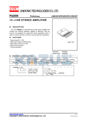 PA2009-J11-A-T datasheet - 10 10W STEREO AMPLIFIER