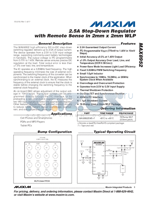 MAX8952 datasheet - 2.5A Step-Down Regulator with Remote Sense in 2mm x 2mm WLP