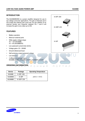 KA386BS datasheet - the ka386b/bd/bs is a power amplifier designed for use in low voltage consumer applications