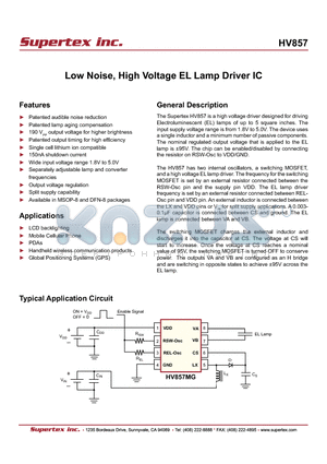 HV857MG-G datasheet - Low Noise, High Voltage EL Lamp Driver IC