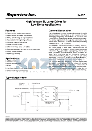 HV857X datasheet - High Voltage EL Lamp Driver for Low Noise Applications
