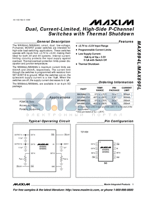 MAX895LC/D datasheet - Dual, Current-Limited, High-Side P-Channel Switches with Thermal Shutdown