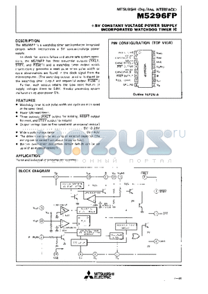 M5296FP datasheet - 5V CONSTANT-VOLTAGE POWER SUPPLY INCORPORATED WATCHDOG TINER IC