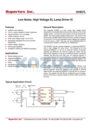 HV857L datasheet - Low Noise, High Voltage EL Lamp Driver IC