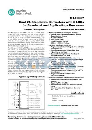 MAX8967 datasheet - Dual 2A Step-Down Converters with 6 LDOs for Baseband and Applications Processor