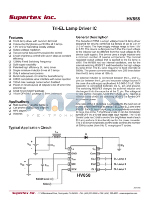 HV858 datasheet - Tri-EL Lamp Driver IC