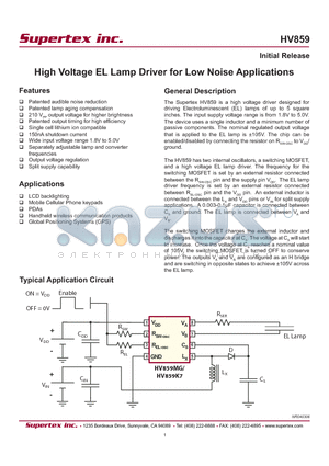 HV859MG-G datasheet - High Voltage EL Lamp Driver for Low Noise Applications