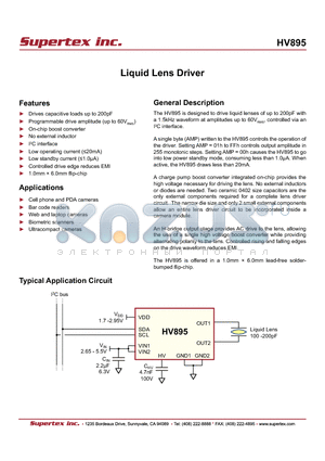 HV895 datasheet - Liquid Lens Driver