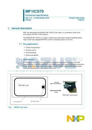 MF1ICS70_10 datasheet - Functional specification Public transportation