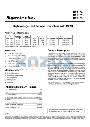 HV9102P datasheet - High-Voltage Switchmode Controllers with MOSFET