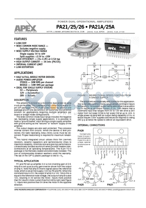 PA21A datasheet - POWER DUAL OPERATIONAL AMPLIFIERS