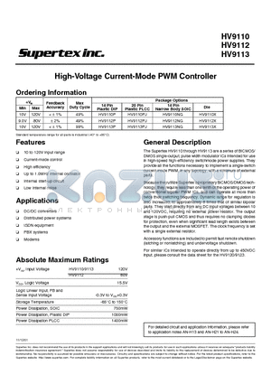 HV9110PJ datasheet - High-Voltage Current-Mode PWM Controller