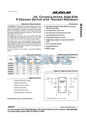MAX894L datasheet - 2A, Current-Limited, High-Side P-Channel Switch with Thermal Shutdown