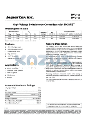 HV9105PJ datasheet - High-Voltage Switchmode Controllers with MOSFET