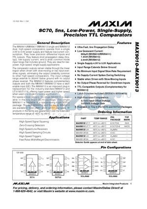 MAX9010EXT-T datasheet - SC70, 5ns, Low-Power, Single-Supply, Precision TTL Comparators