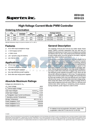 HV9120X datasheet - High-Voltage Current-Mode PWM Controller