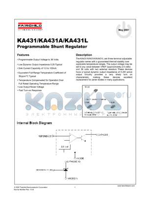 KA431 datasheet - Programmable Shunt Regulator