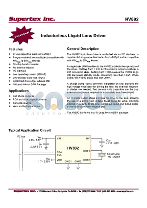 HV892 datasheet - Inductorless Liquid Lens Driver