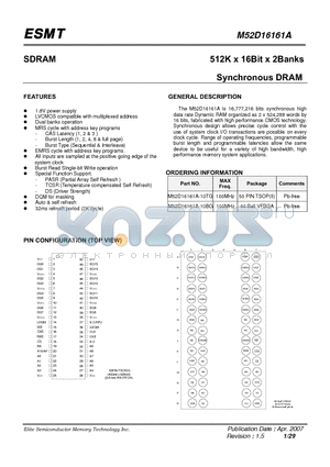 M52D16161A-10BG datasheet - 512K x 16Bit x 2Banks Synchronous DRAM