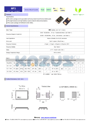 MF2 datasheet - Surface Mount Crystals