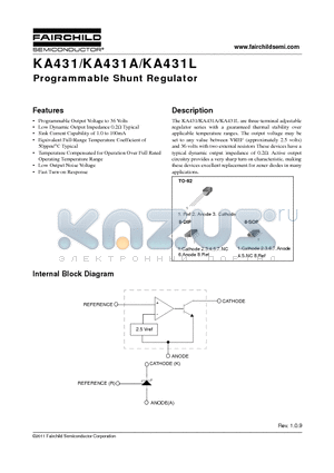 KA431AZTA datasheet - Programmable Shunt Regulator