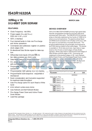 IS43R16320A-6TL datasheet - 32Meg x 16 512-MBIT DDR SDRAM