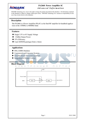 PA2460 datasheet - Power Amplifier IC