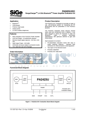 PA2423U-R datasheet - RangeChargerTM 2.4 GHz BluetoothTM Power Amplifier Evaluation Kit